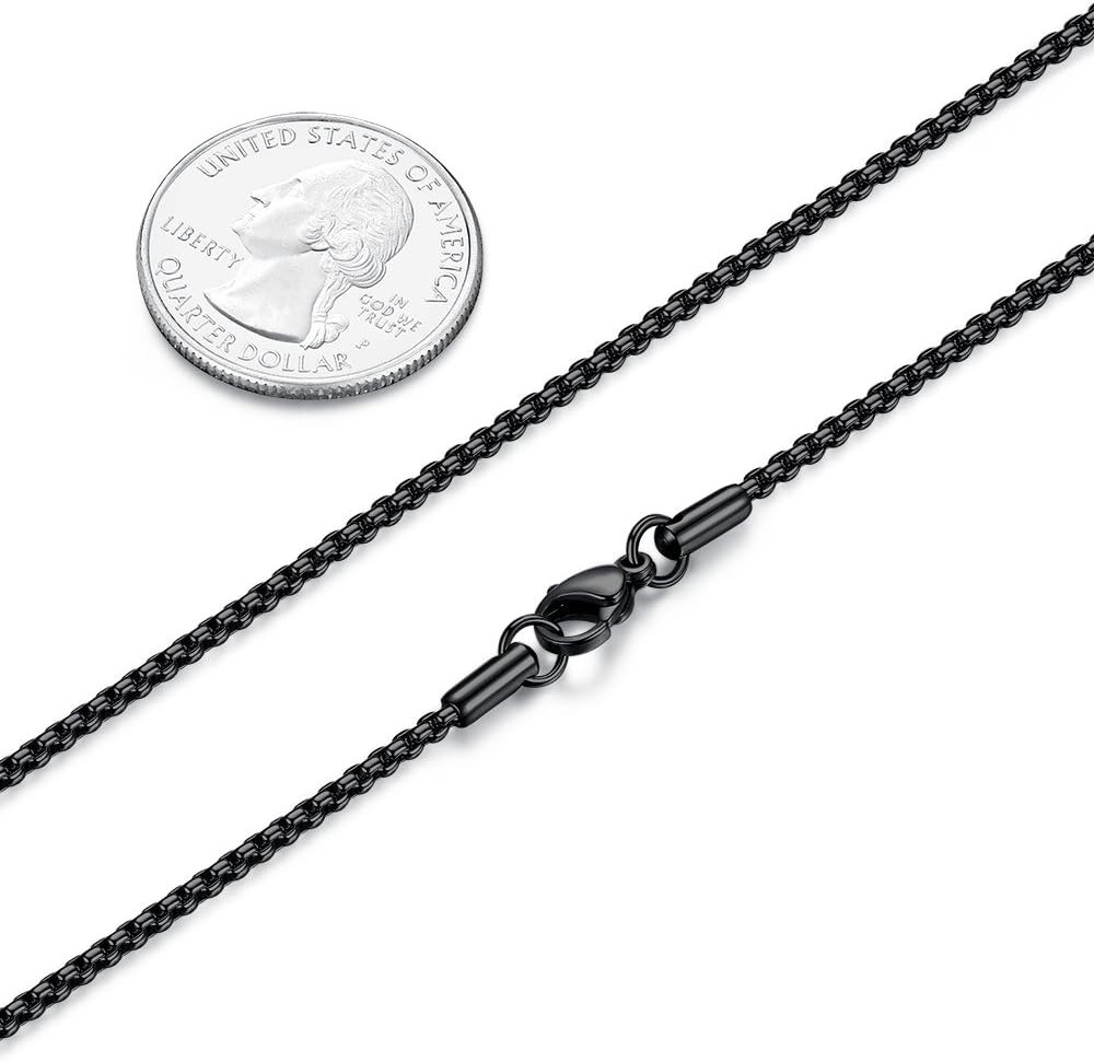Mens Womens Stainless Steel Black Rolo Cable Chain Necklace, round Box Chains fo