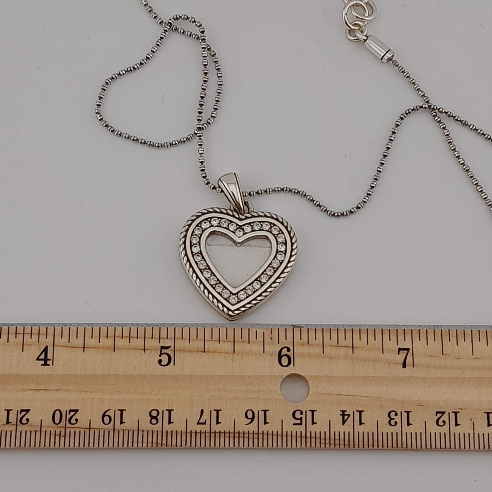 Brighton Heart Rhinestone Crystal Locket Photo Frame Pendant Silver Tone 18in