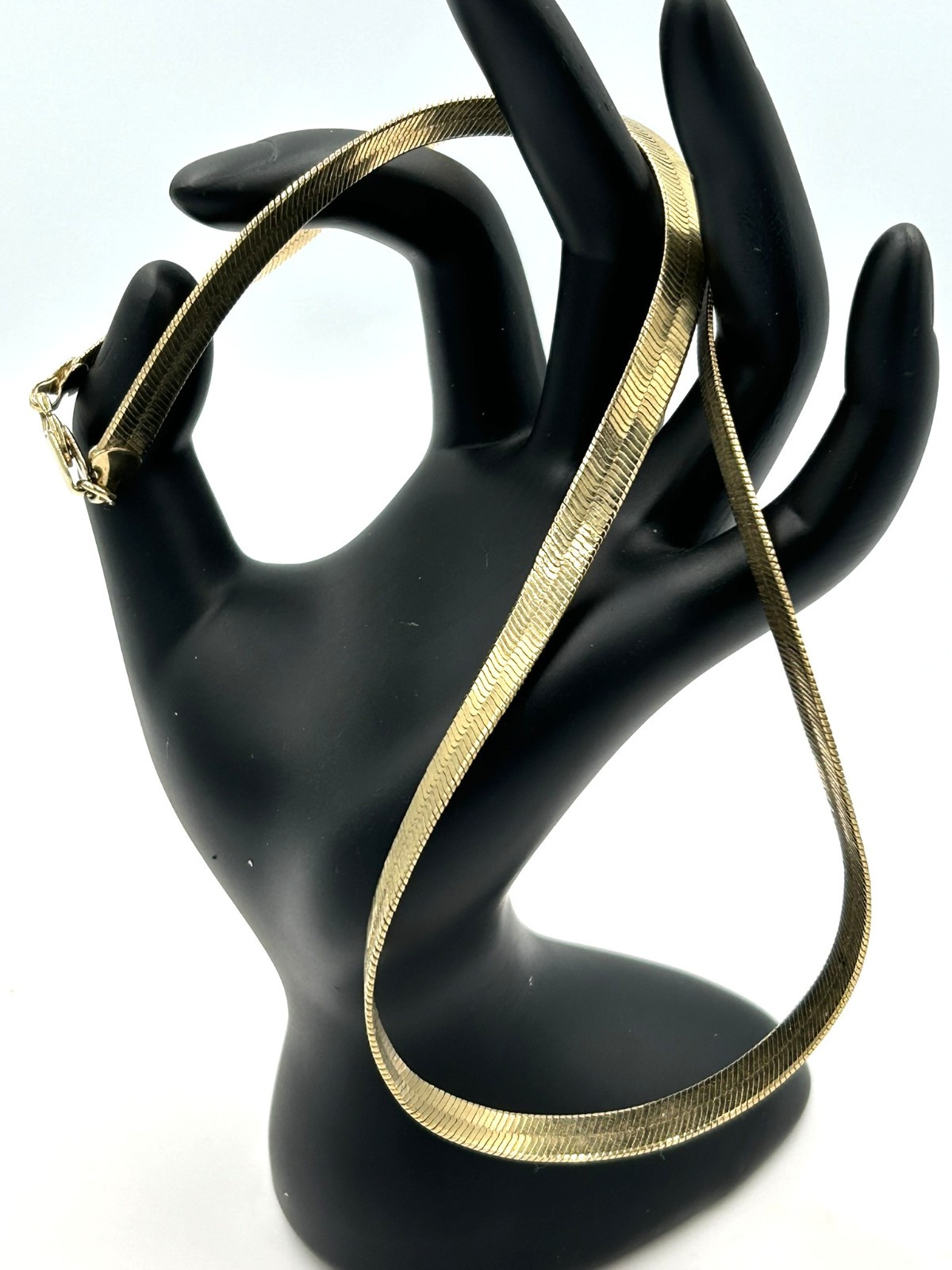 Herringbone Omega Flat Chain Necklace Sleek Lobster Claw Clasp Jewelry Gold Tone