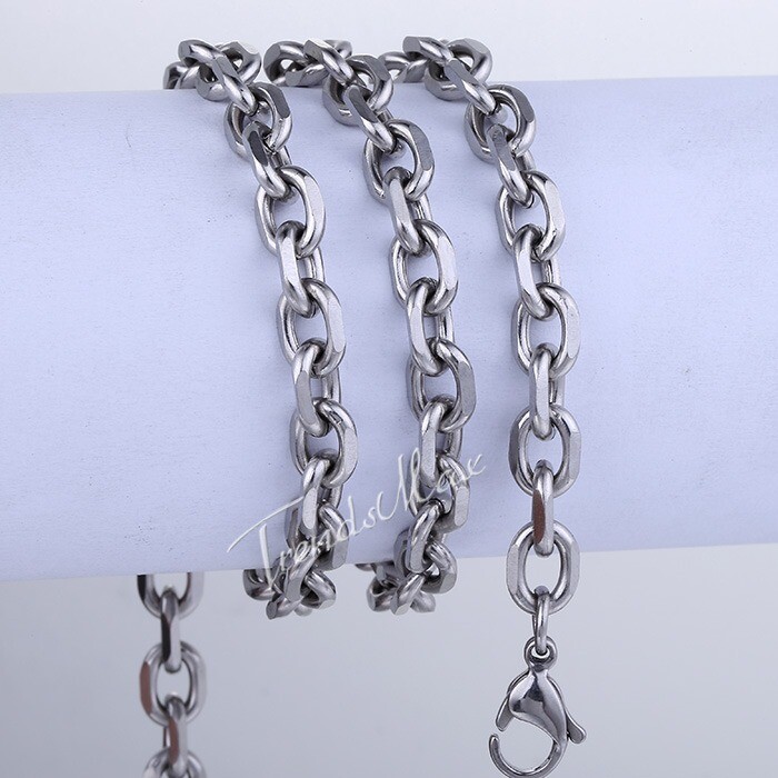 6mm 26″ Boys Mens CUT CABLE Chain Silver Stainless Steel Link Necklace Jewelry