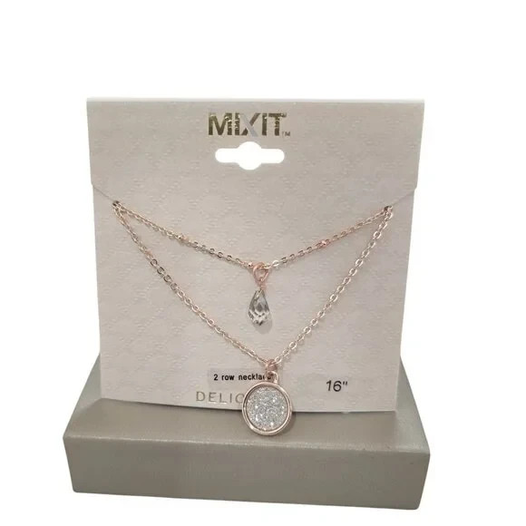 Mixit Women’s Double Layered Rose Gold Plated Charm Pendant Necklace NWT