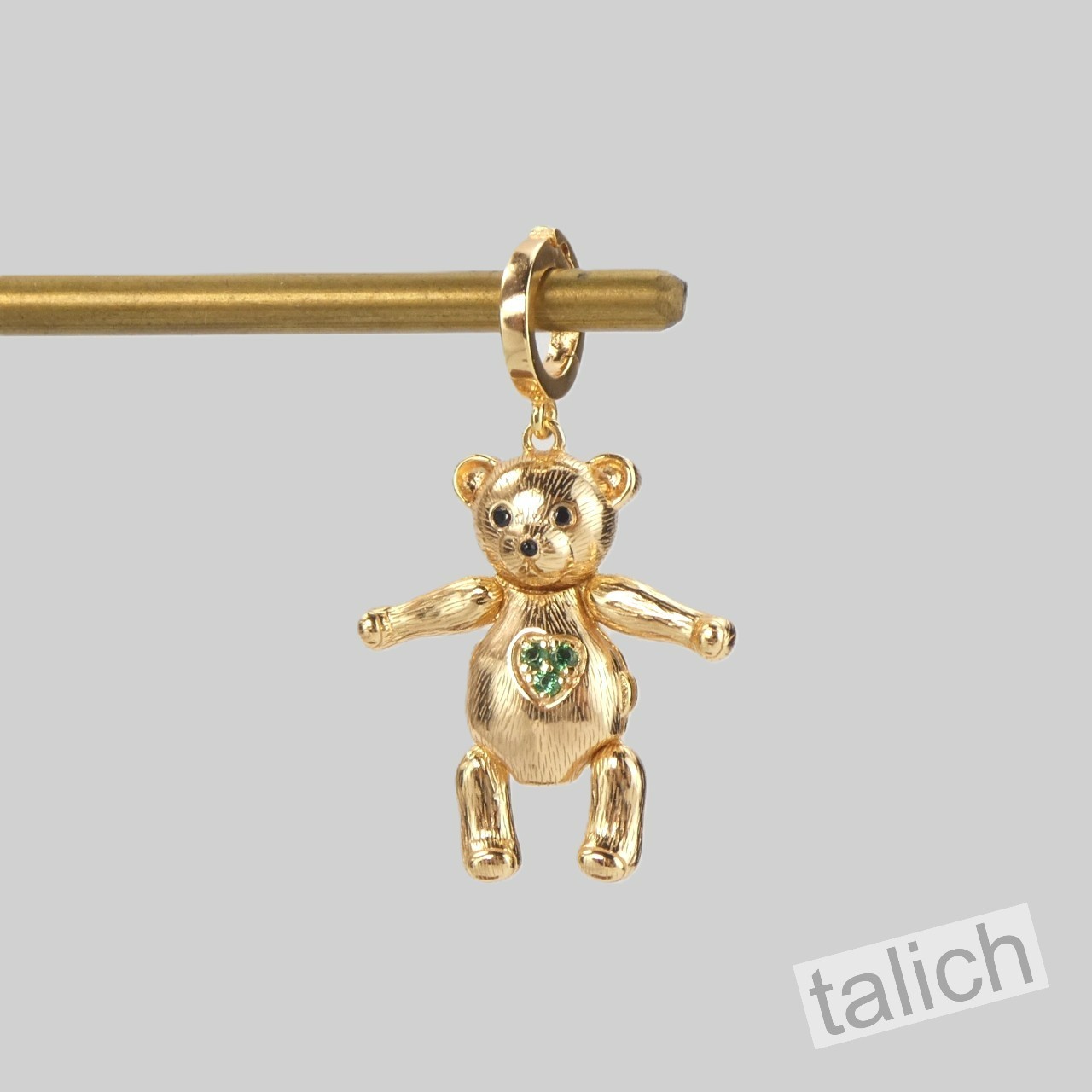 14K Gold Plated Sterling Silver CZ Teddy Bear Locket Charm Pendant Movable Arms