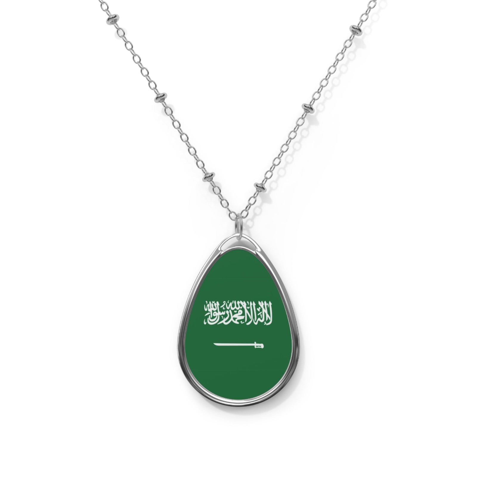 Saudi Arabia Flag Pendant Necklace – Oval Heritage Charm – One Size /