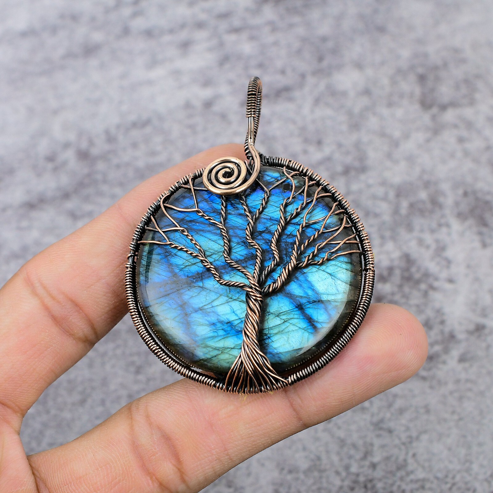 Tree Of Life Labradorite Gemstone Copper Wire Wrapped Handmade Pendant