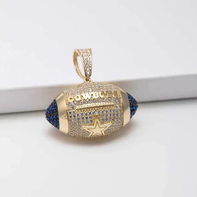 3Ct Round Cut Simulated Diamond Football Pendant Chain 14k Yellow Gold Plated
