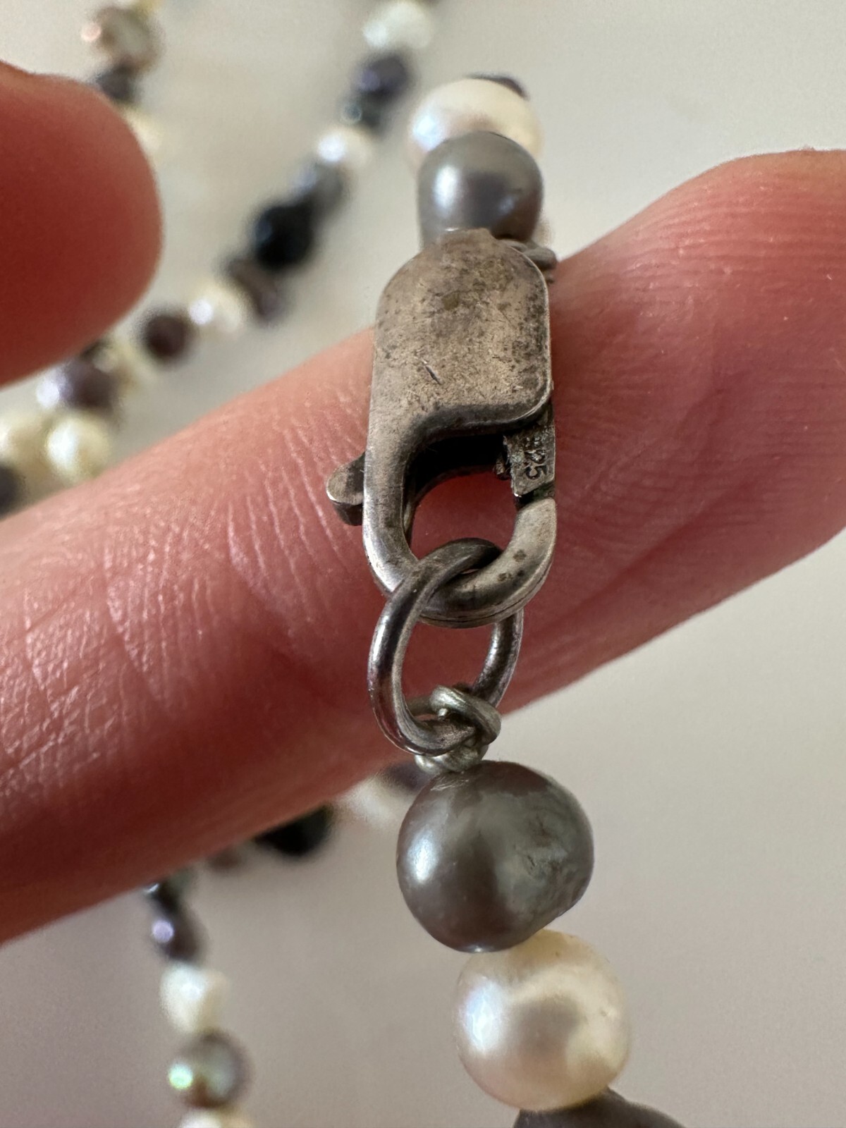 Paintbrush Jasper Pearl Necklace Pendant Asian Moon Sterling Silver Iridescent