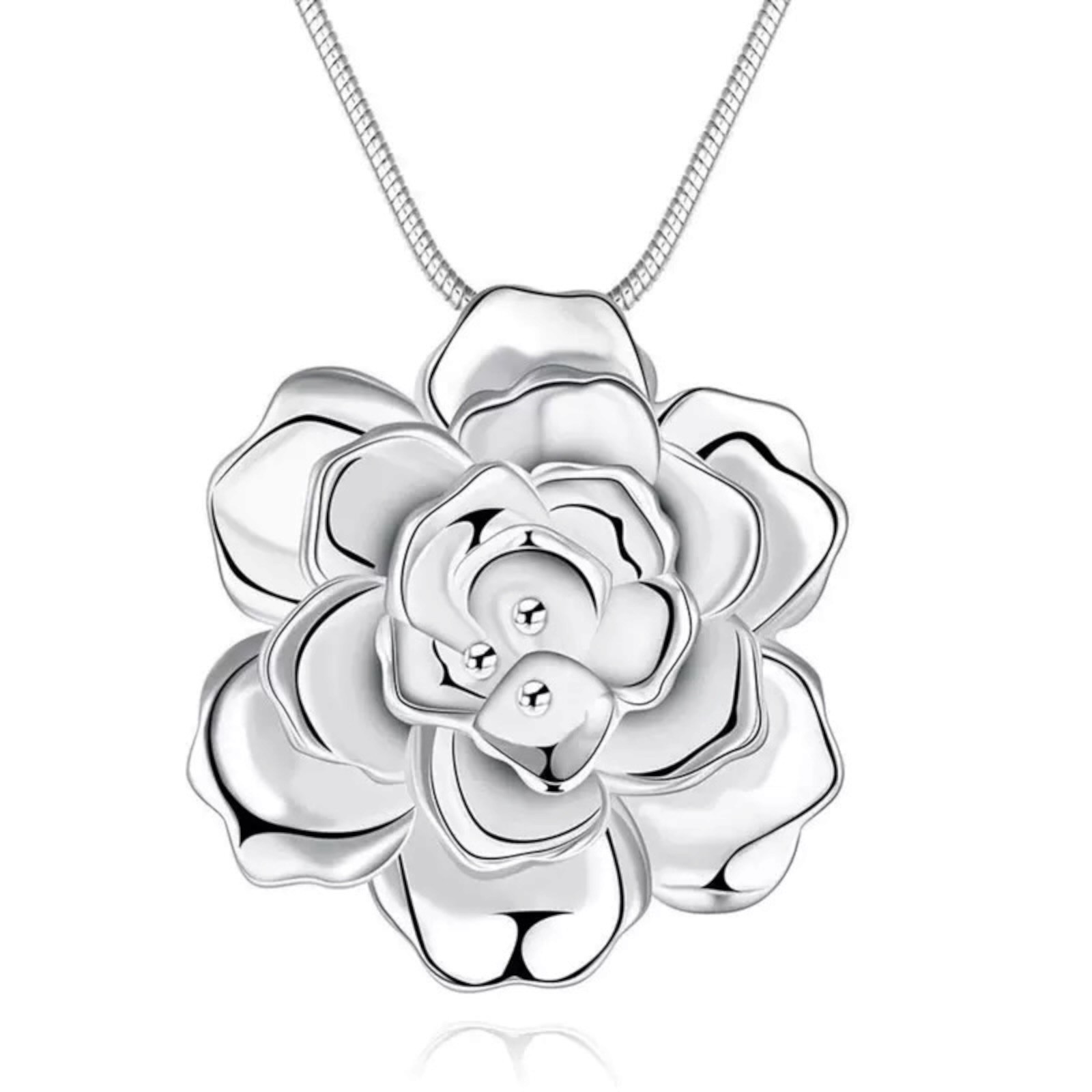 Rose Flower 925 Sterling Silver Plated Pendant Necklace Choker Women C16