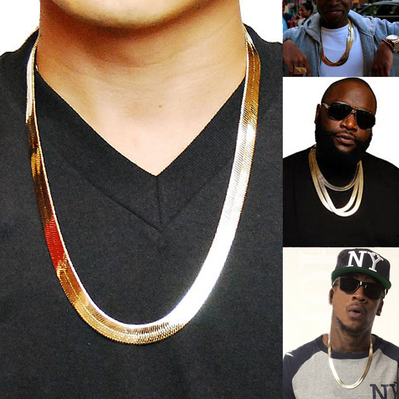 Hip Hop 14K Stamped Herringbone Gold PT 4mm to 14mm, 20″ 24″ 30″ Chain Necklace