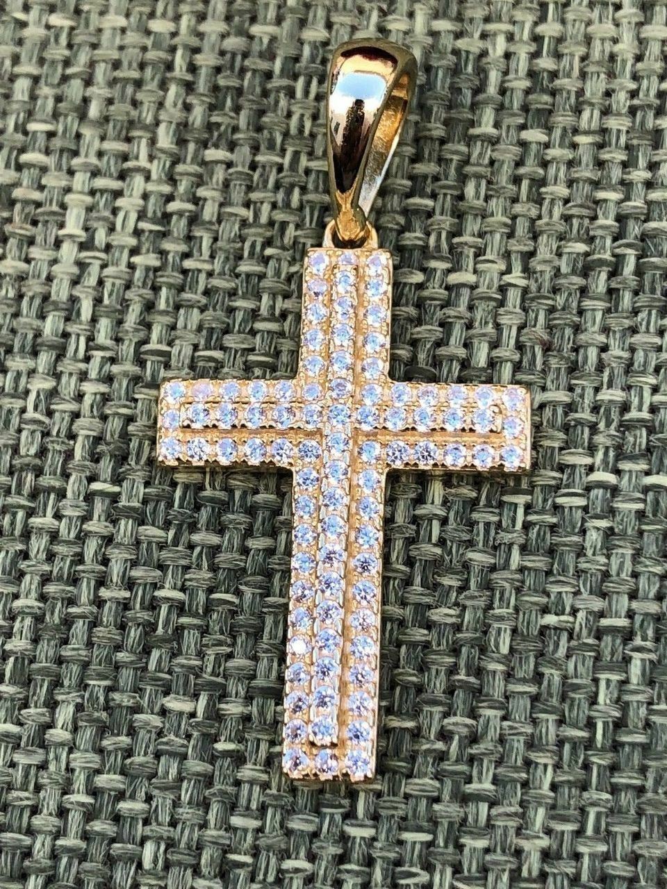 Sterling Silver 925 *14k Gold Plated* Men’s Small Cross Pendant CZ