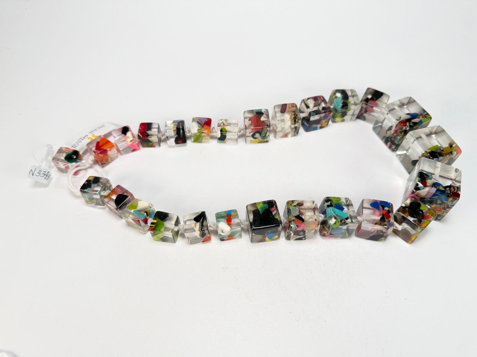 Jackie Brazil “Cascade” Mix Size Liquorice Cubes Resin Necklace ( N3343 )