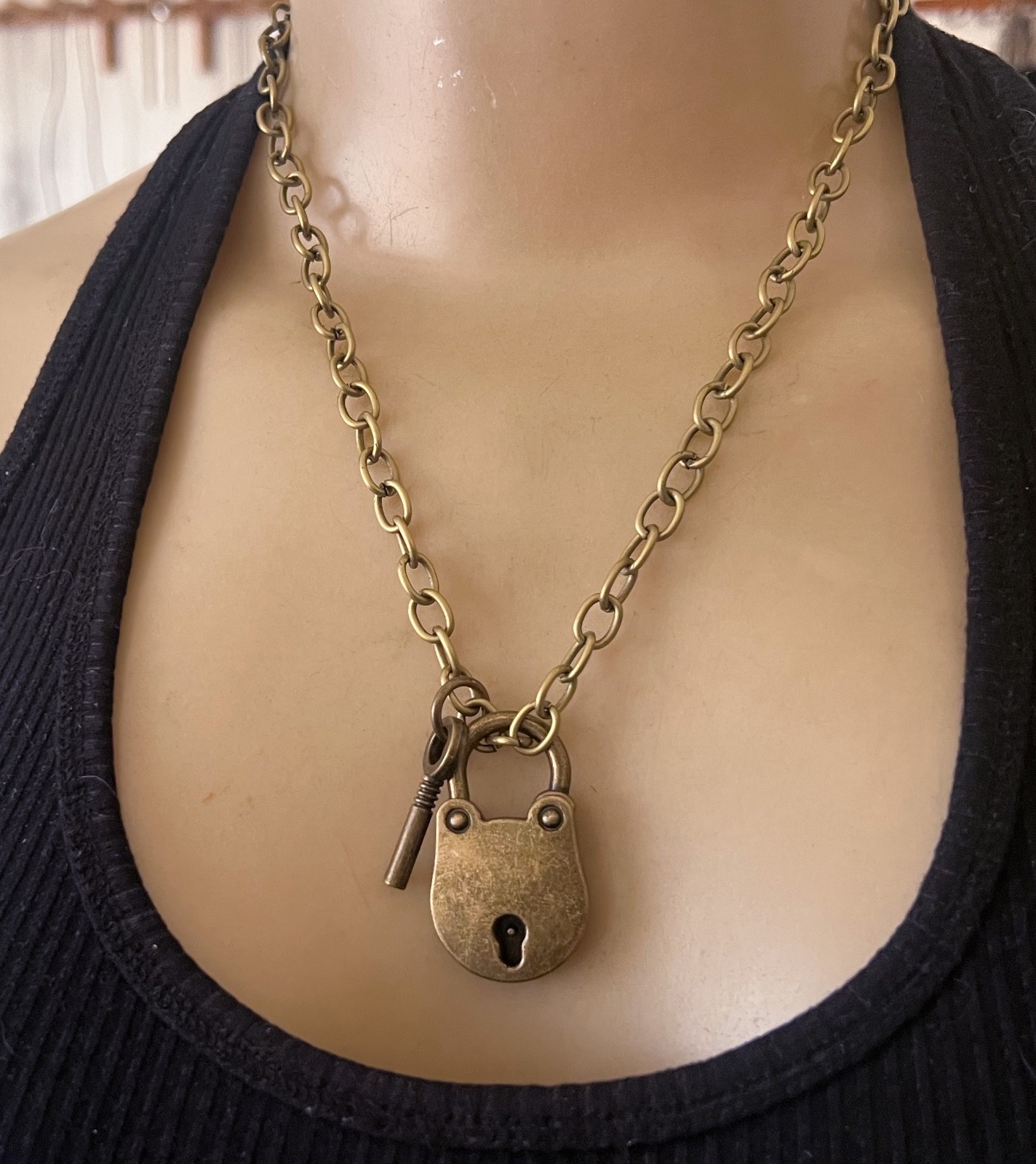 Lock n Key Necklace Large Working Brass Antique – Victorian Style Pendant