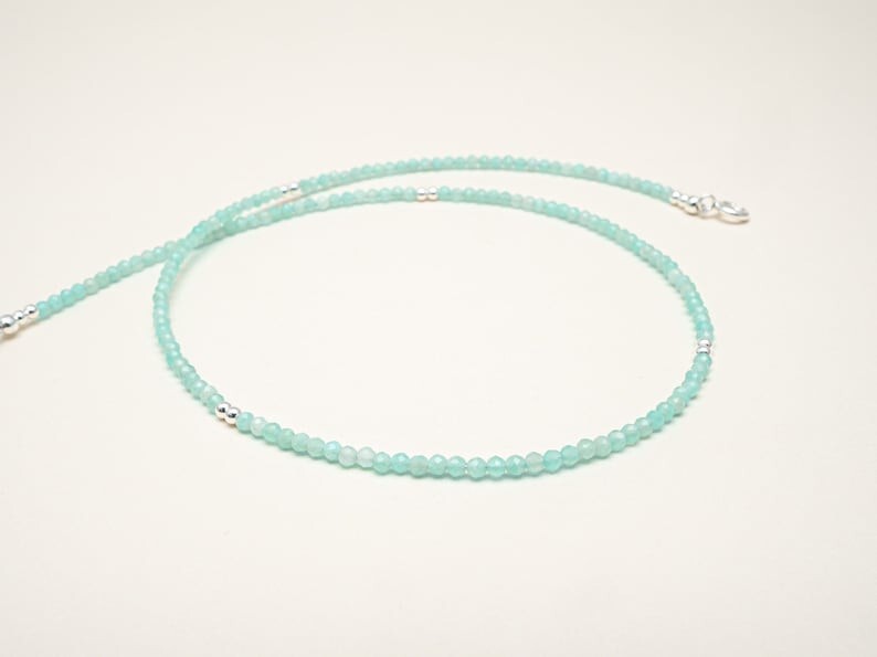 A++ Natural Amazonite Faceted Round Gemstone Beads Handmade Women Necklaces 18”