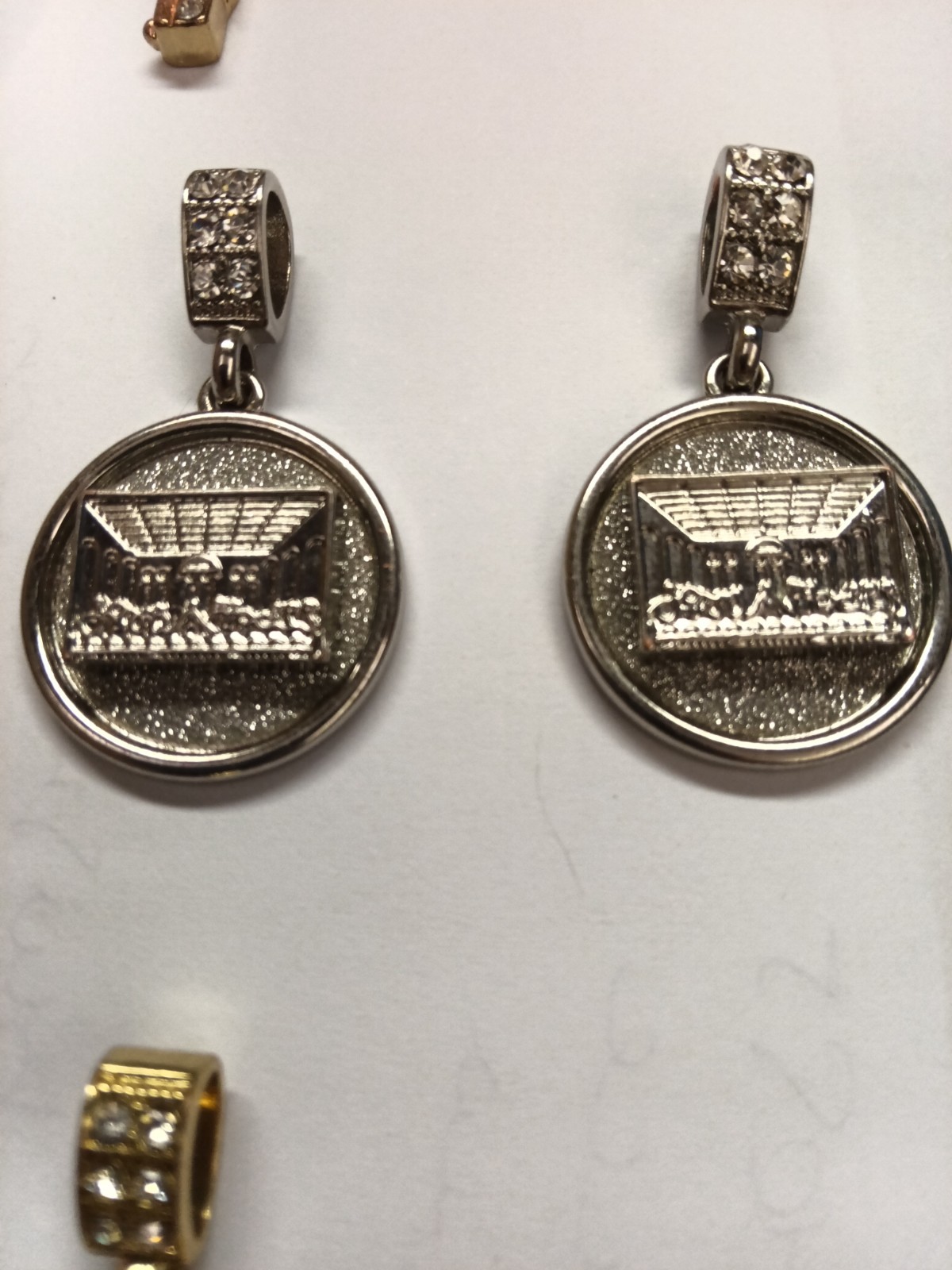 Mixed Gold & Silver Tone Pavé Clear Stone Charm Pendant Lot Of 7, Angels/Sports