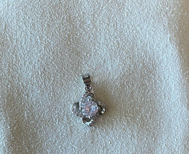 925 Sterling Silver Flower Pendant Charm, White Cubic Zirconia, Prong Set Signed