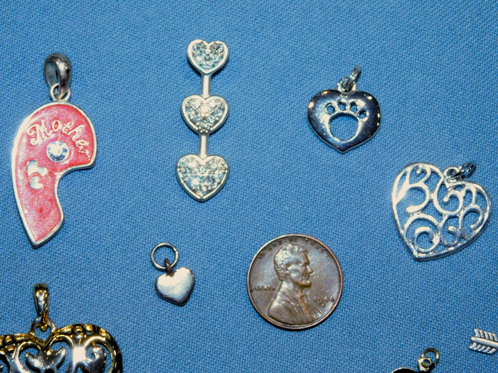 All Hearts Pendants LOT- TEN Pieces Many Styles Sizes Colors Mostly Modern FR SH