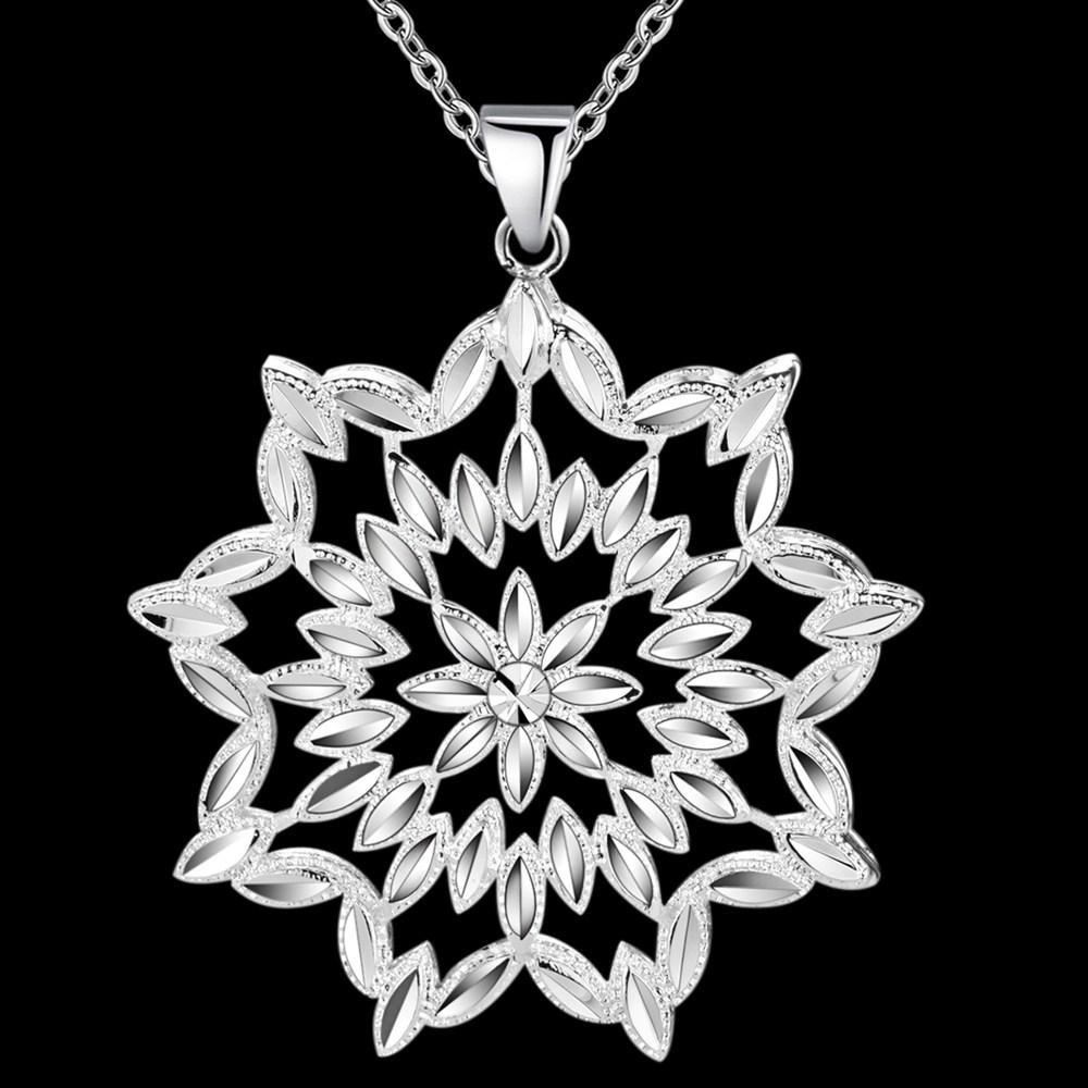 925 Sterling Silver Flower Pendant Necklace Women Wedding Engagement Jewelry