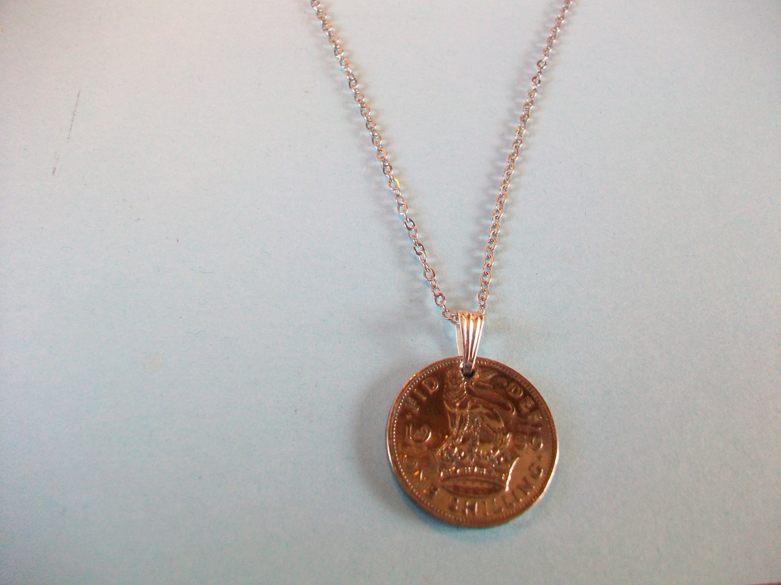SHILLING COIN – ENGLISH – SILVER FINE LINK CHAIN PENDANT NECKLACE – 1948 to 1951