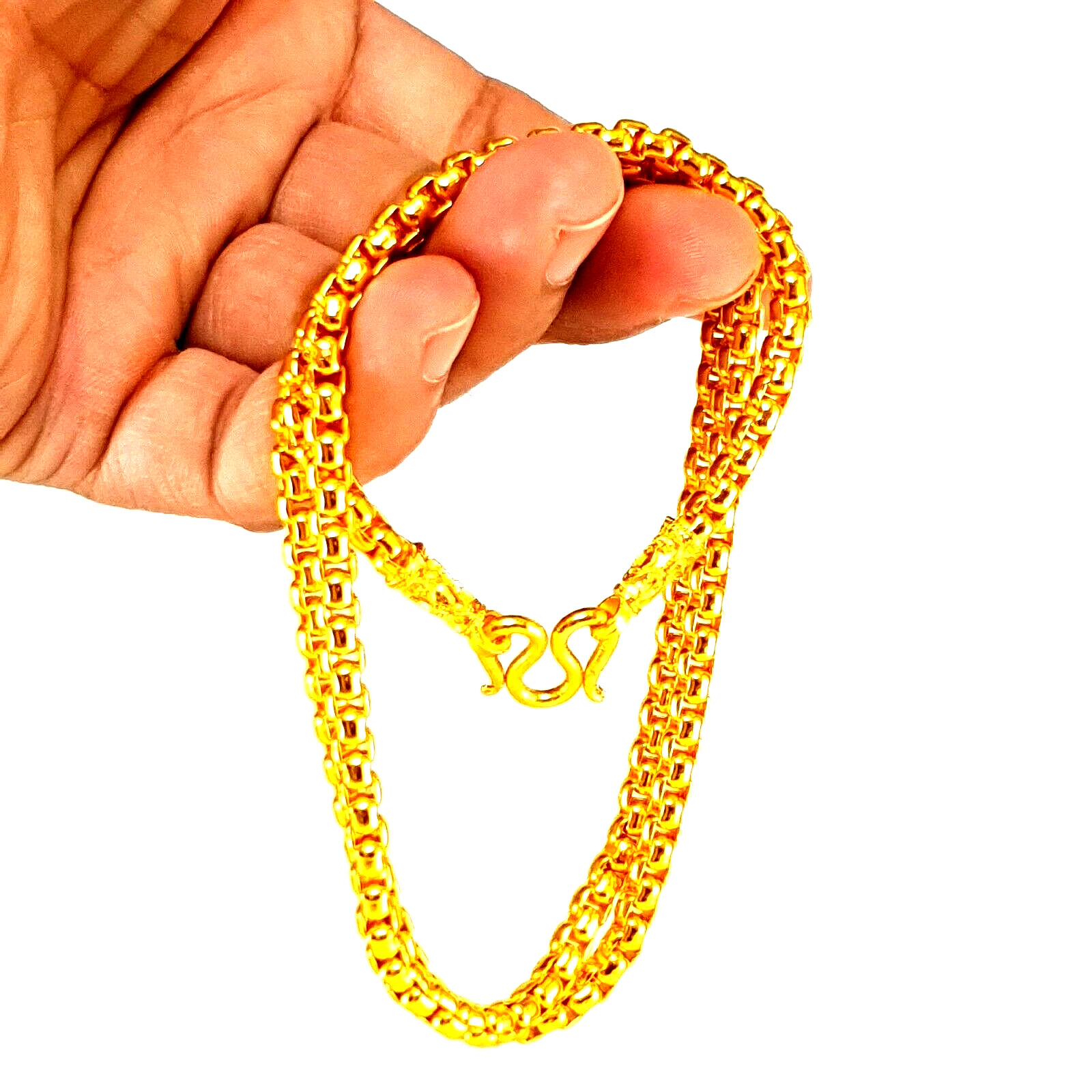 Gold Color Charm Necklace Plated Brass Unisex Adult Fashion Jewelry 24″ 5 MM.