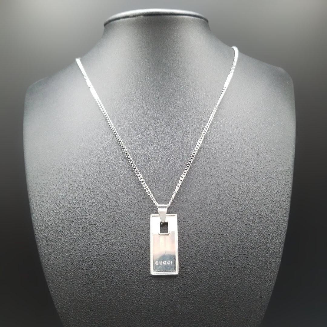 Excellent GUCCI Bar Plate Silver 925 Women Necklace _825