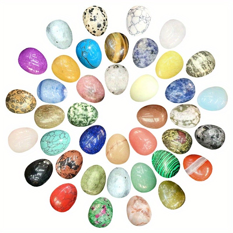 25Pcs Mixed Natural Egg Shaped Worry Stones Polished Easter Decor DIY Craft Gift
