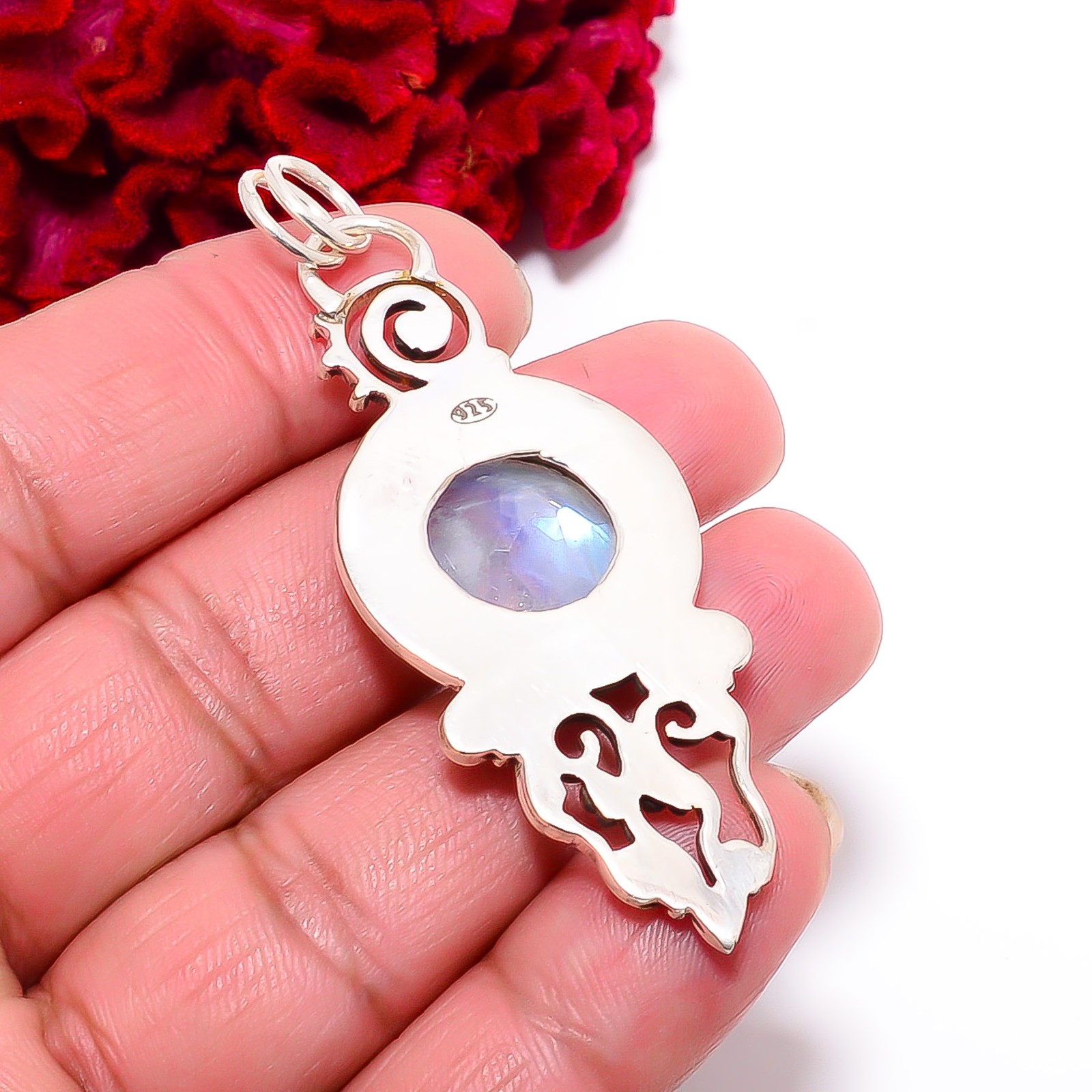 Rainbow Moonstone – India Handmade 925 Sterling Silver Pendant 2.34″ P27