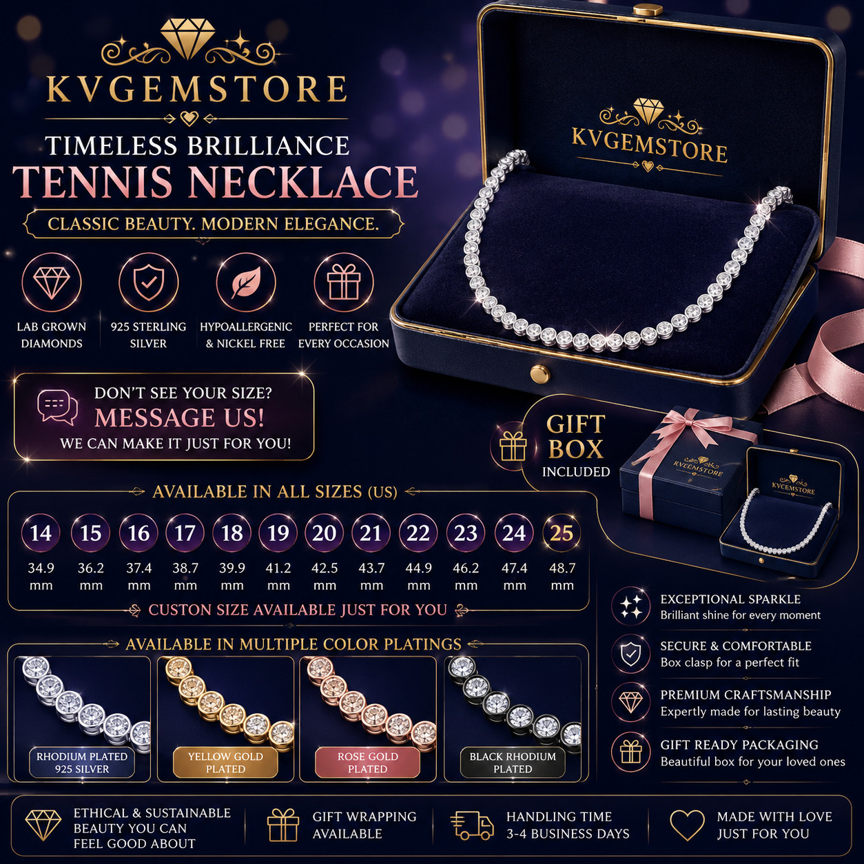 925 Silver Lab Grown Diamond Bezel Tennis Necklace Wedding Promise Gift For Her