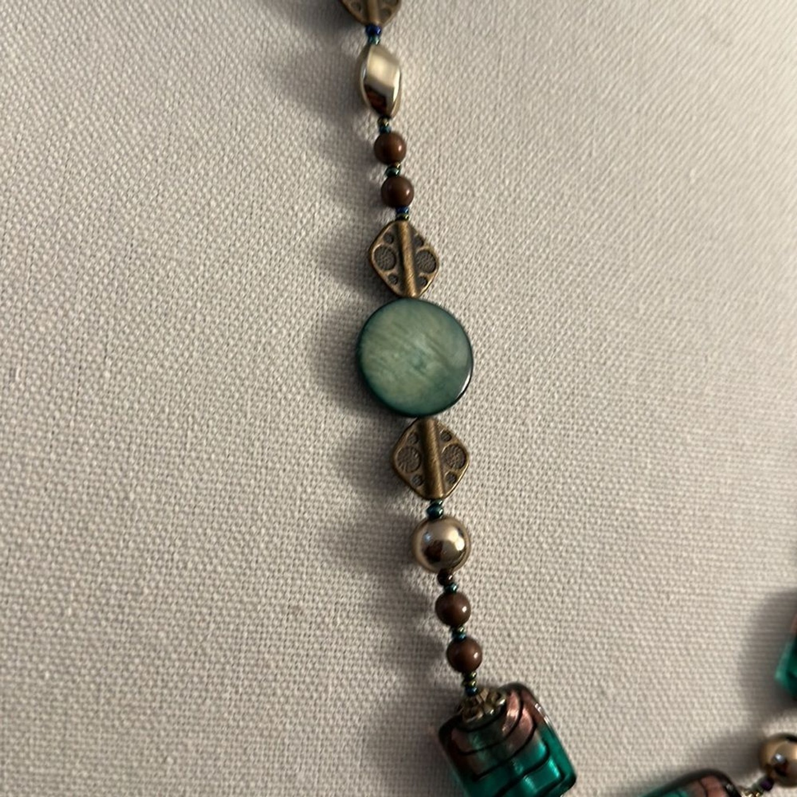 Women Beautiful bronze, glass blue green purple square beads 14 inch