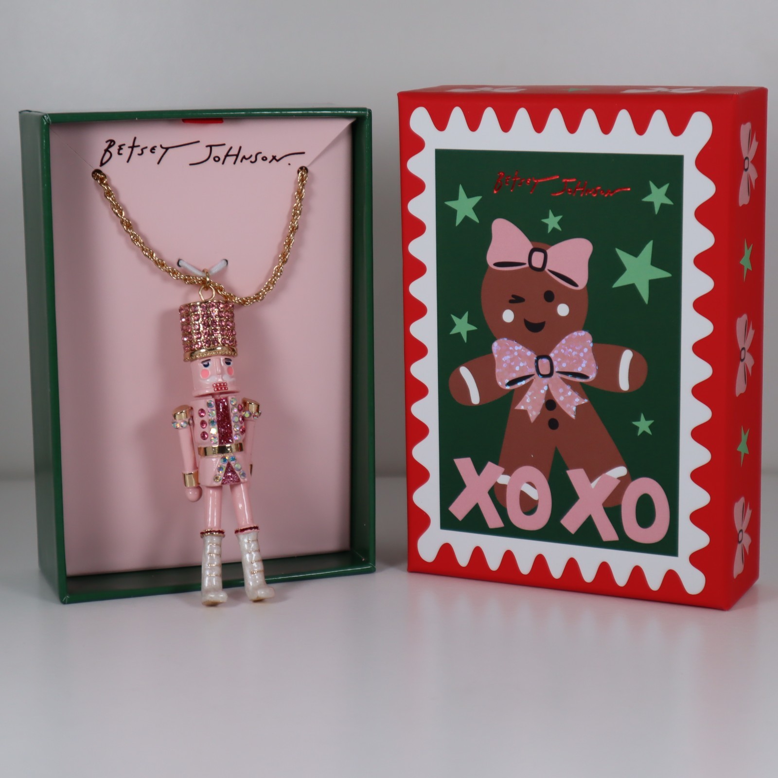 BETSEY JOHNSON Christmas Pink Nutcracker Earrings and Pendant Necklace Bundle