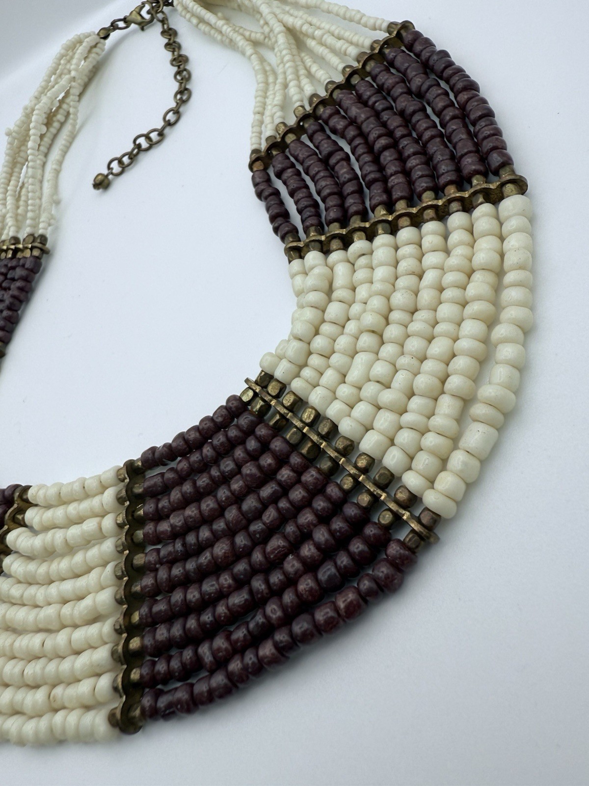 Vintage Boho Glass Beaded Bib Statement Collar Necklace 10 Strand 17”-20”