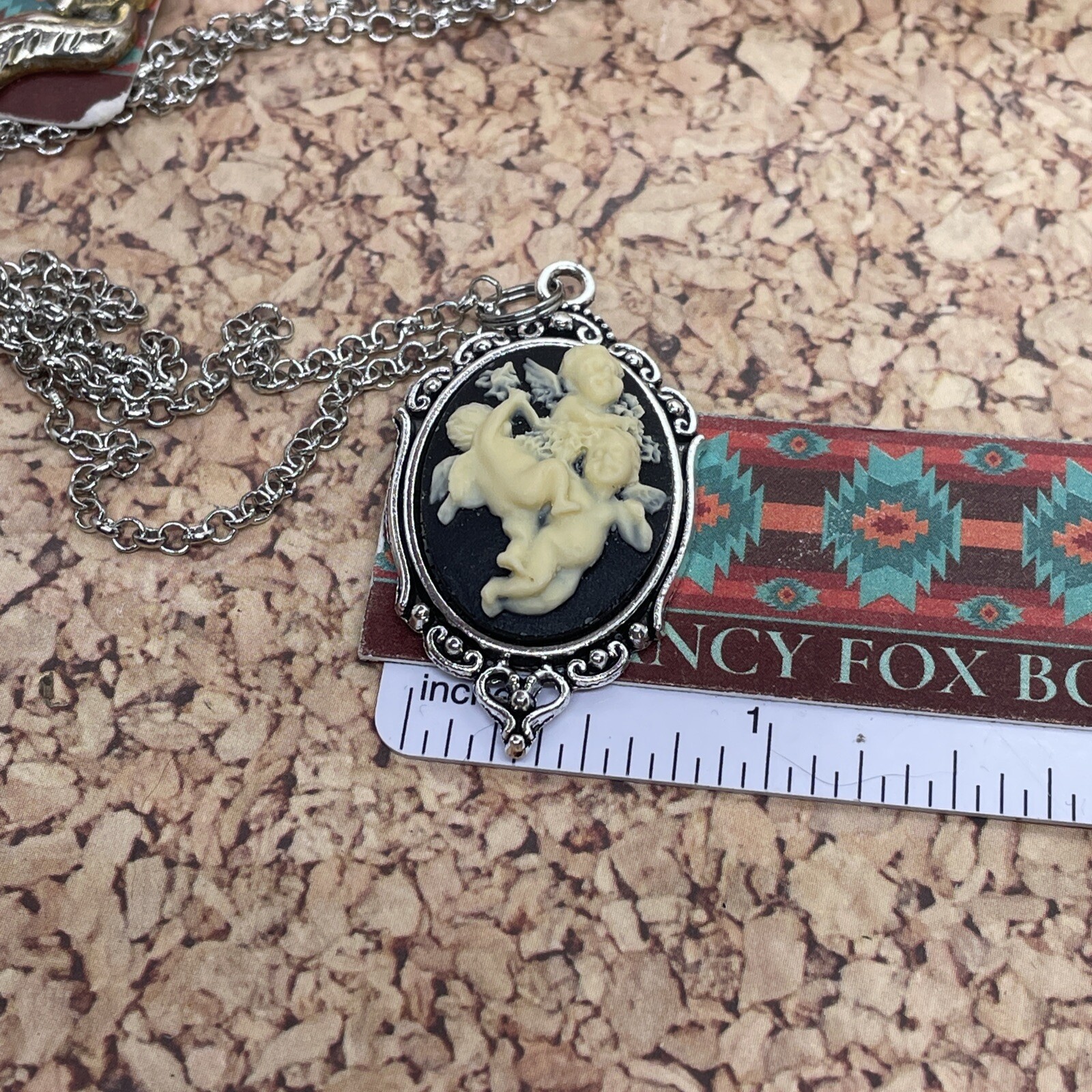 Valentine’s Day Gift ANGEL Wife Cherub Heart Silver Arrow Cupid Cameo Necklace