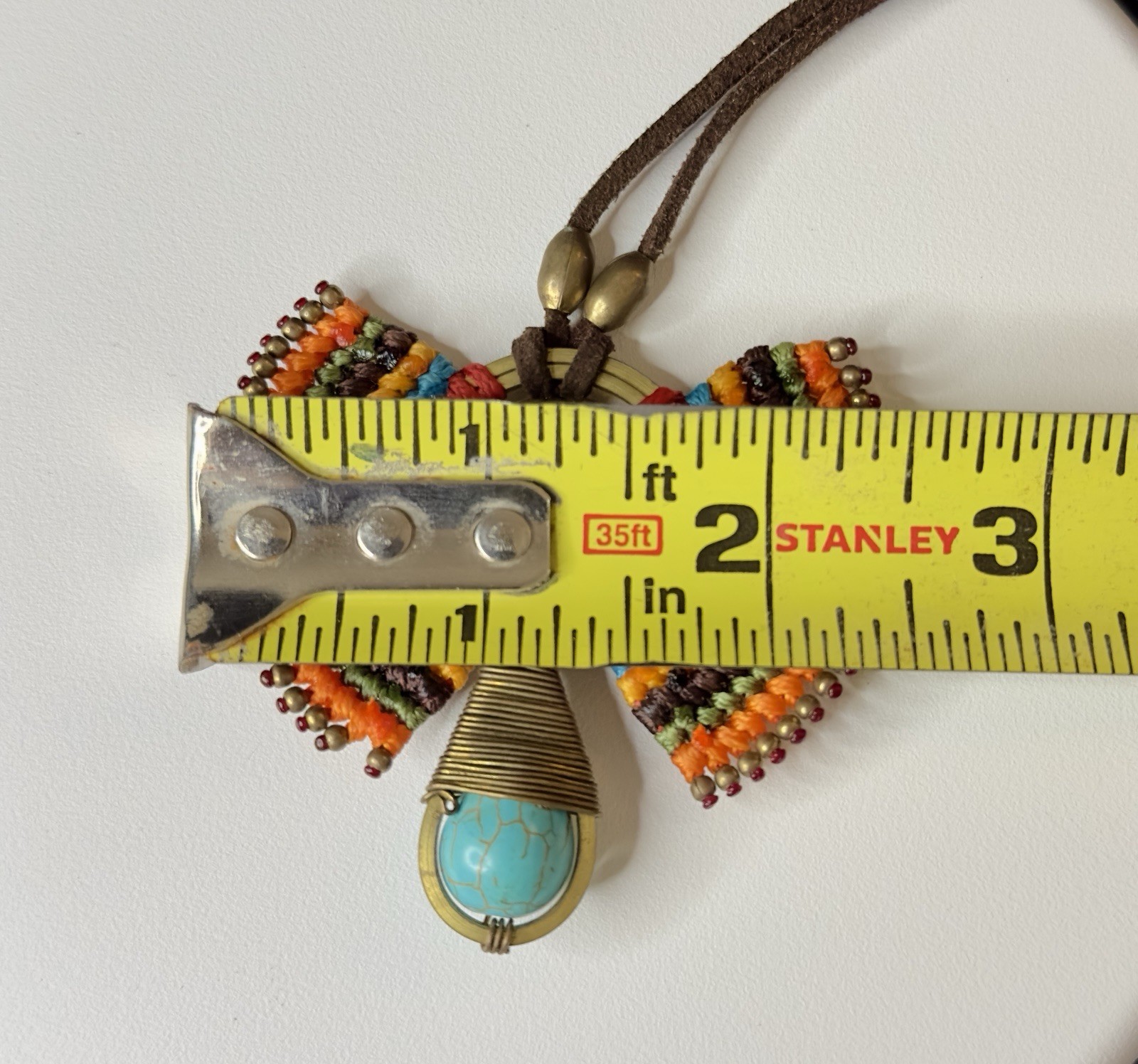 Tribal Path Turquoise Macrame Suede Handmade Necklace Evil Eye Artisan Nepal