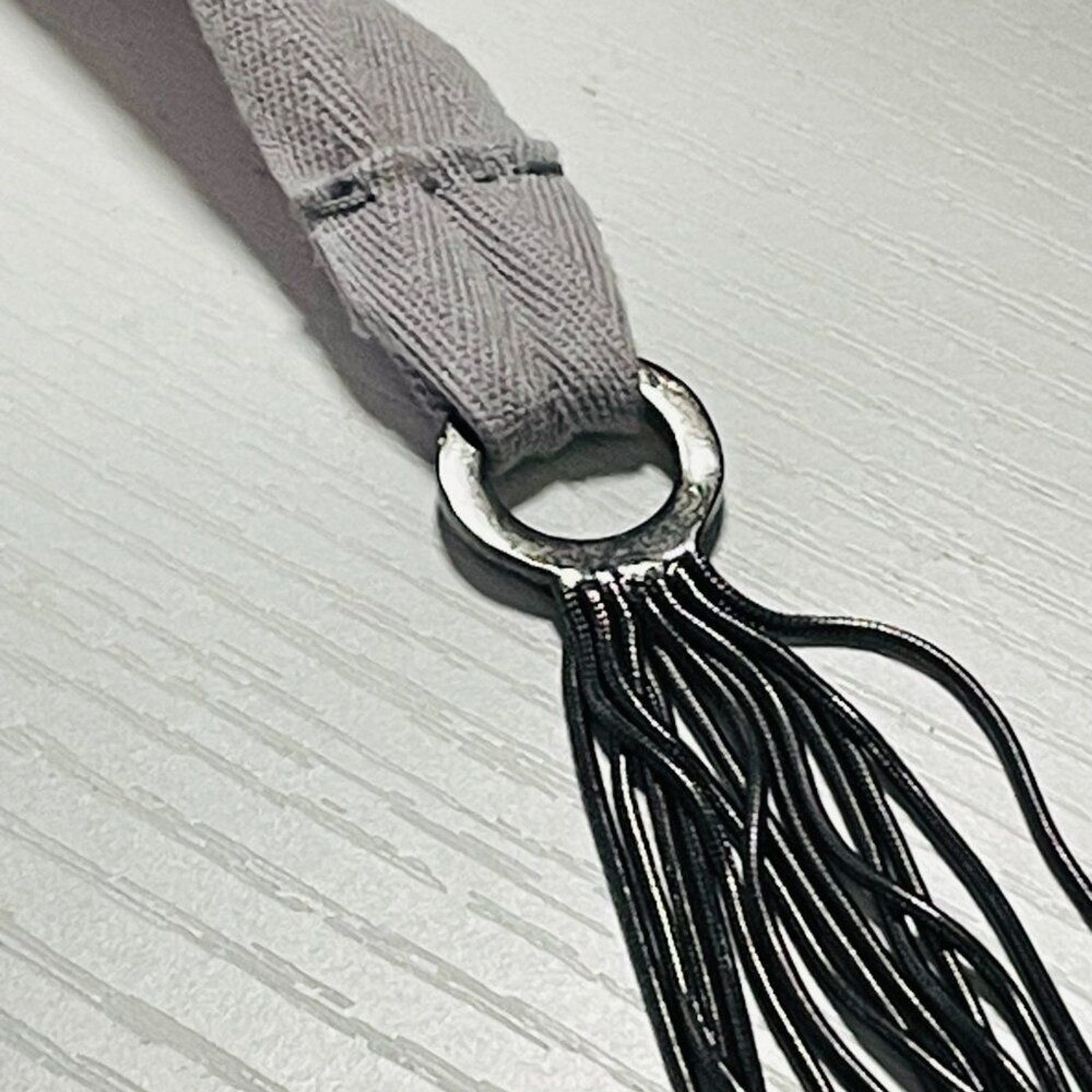 High Carbon Steel Piano Wire 14-Strand Necklace Gray Ribbon