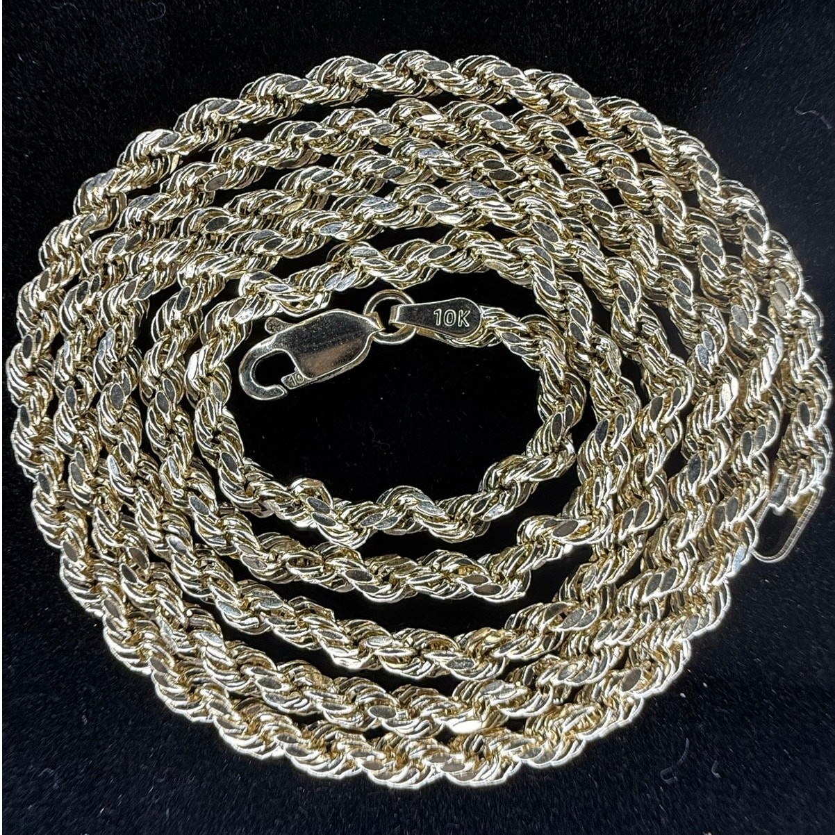 Solid 10k Yellow Italian Gold Diamond Cut Rope Necklace Chain 22″ Long 3mm Wide