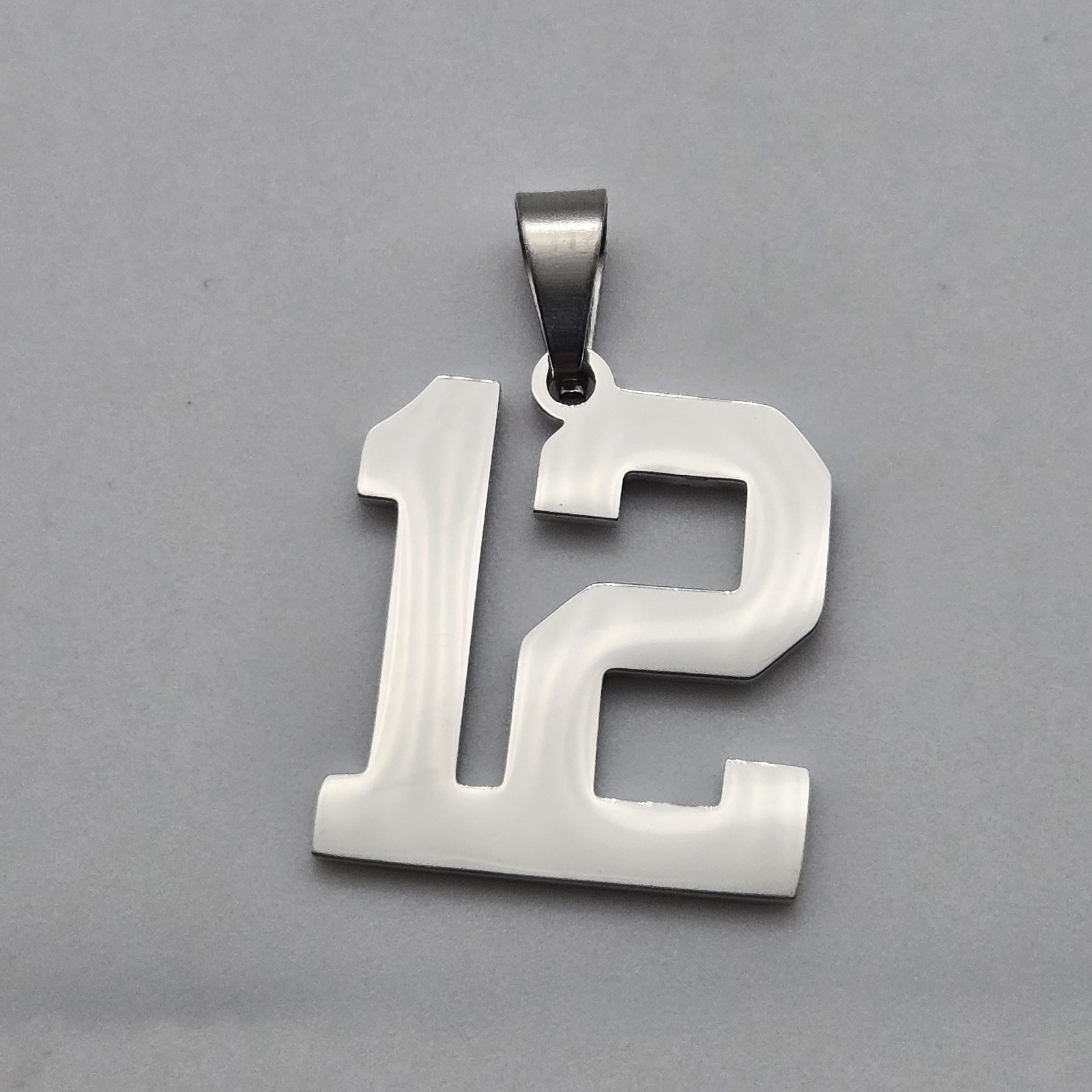 #12 BASEBALL FOOTBALL NUMBER Pendant Charm / 20″-24″ STAINLESS CHAIN NECKLACE