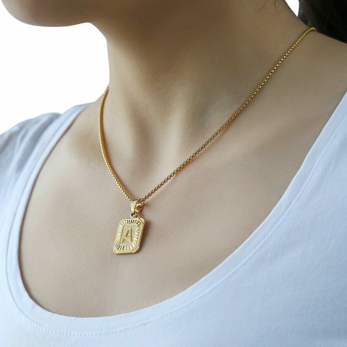 Gold Plated Initial Letter Pendant Necklace Alphabet Charm A-Z For Women Men