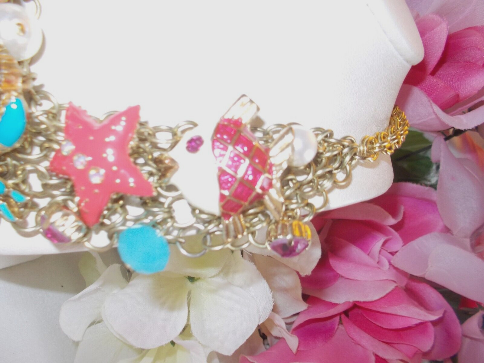 BETSEY JOHNSON LOVELY SEA LIFE CRYSTAL AND ENAMEL MULTICHARM STATEMENT NECKLACE