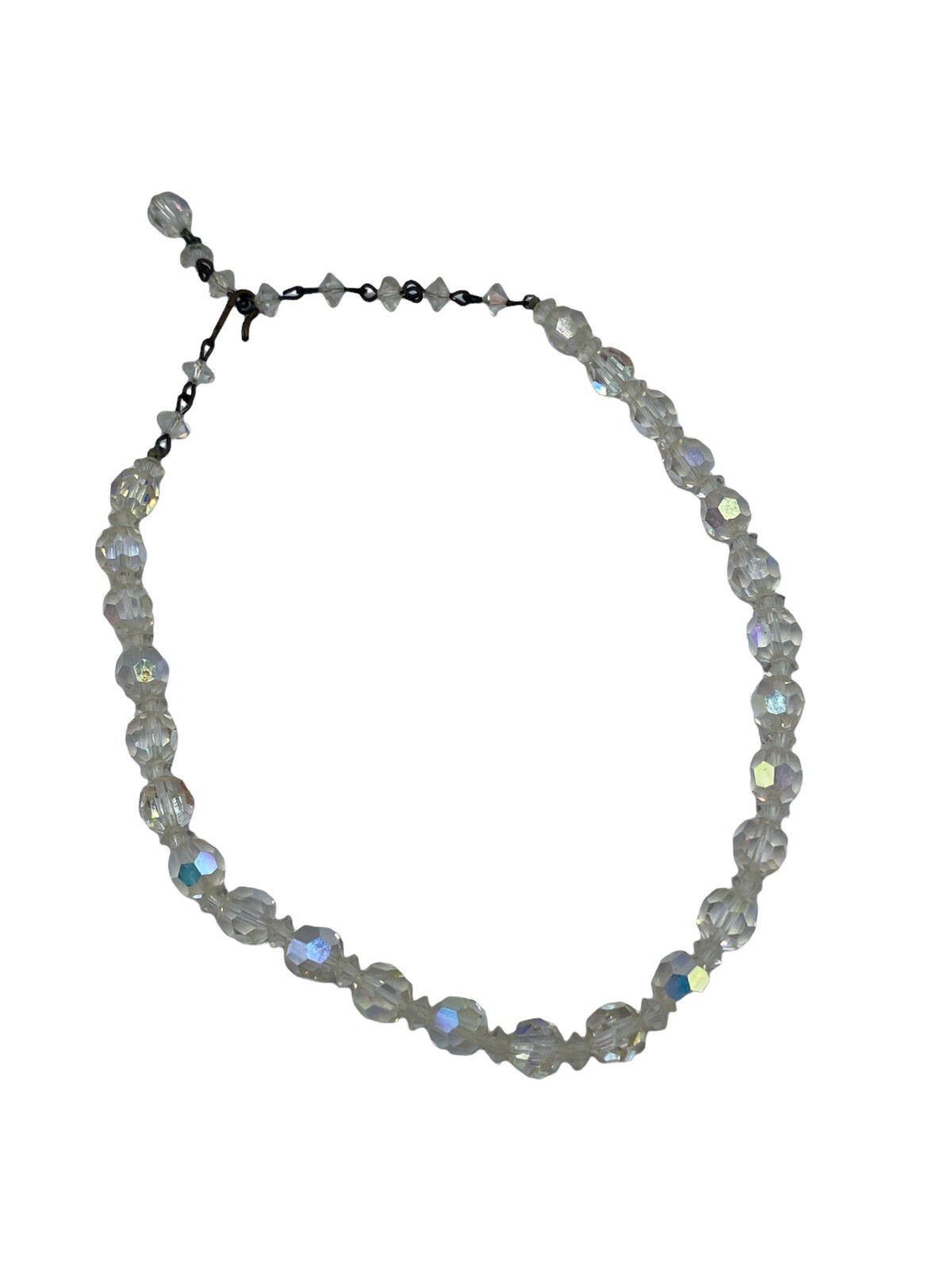 Vtg Aurora Borealis Crystal Necklace 12-15″ Strand Choker Shiny Sparkly