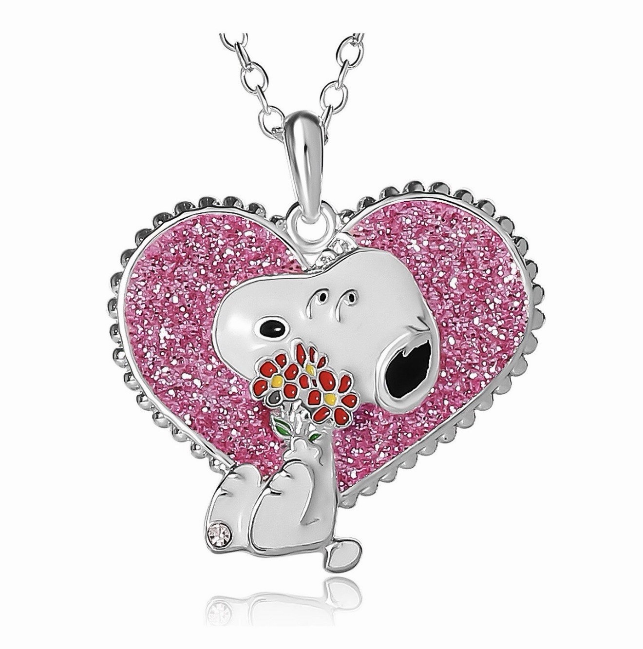 Peanuts Snoopy Heart & Flowers Pendant Necklace | Valentine’s Day Jewelry