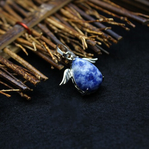 25*24mm Natural Stone Crystal Gemstone Angel Wing Pendant Unisex Adult Jewelry