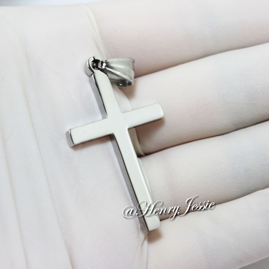 24″MEN Stainless Steel 2.5mm Silver Smooth Rope Chain Necklace Cross Pendant*P