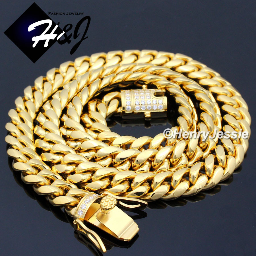 18-40″Stainless Steel 10/12/14mm Silver/Gold Plated ICY CZ Cuban Necklace*N158