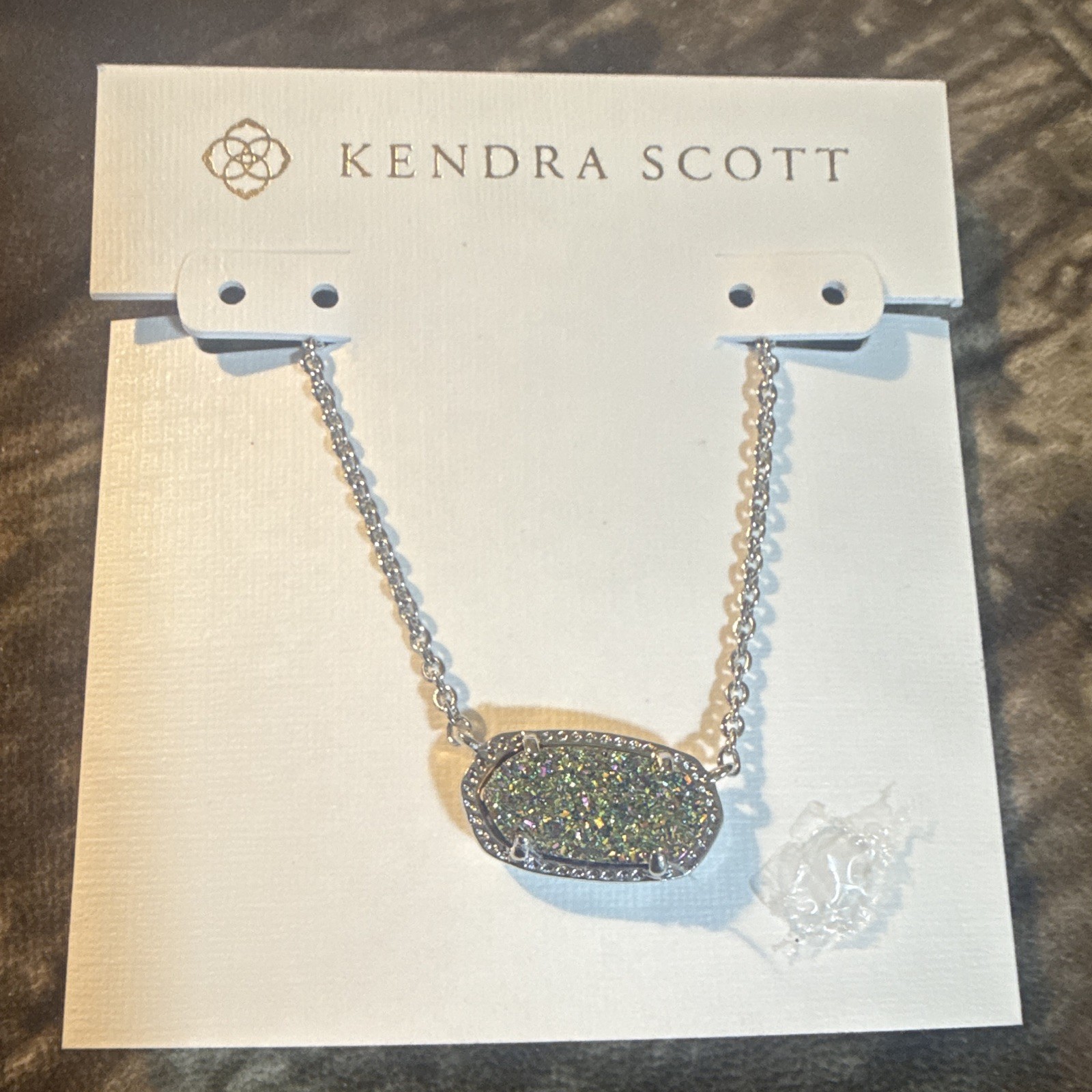 Kendra Scott Elisa Rhodium Plated Silver Oval Drusy Necklace 15in MPN 201547