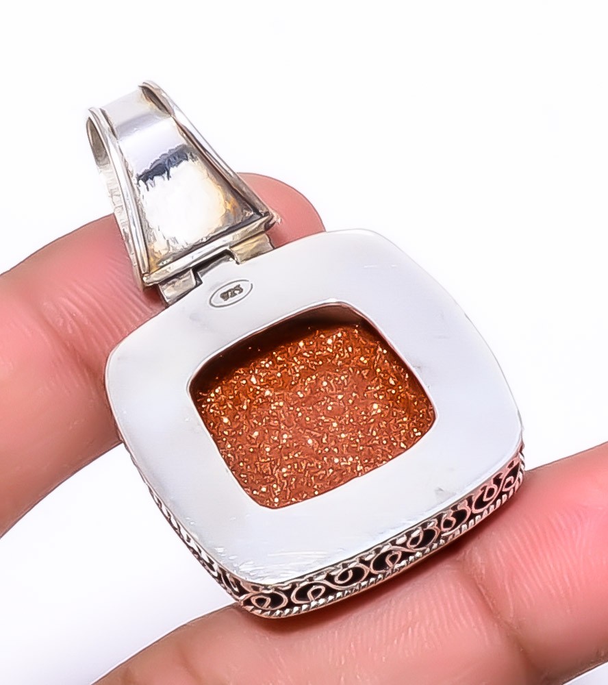 Golden Sunstone 925 Sterling Silver Fine Art Pendant 1.95″ A381 Gift for her