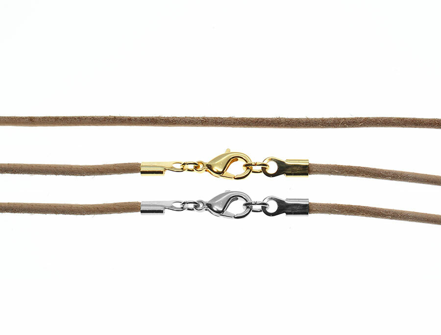 Natural Undyed Leather Cord Necklace Silver/Gold Clasp 16″ to 30″ In Length