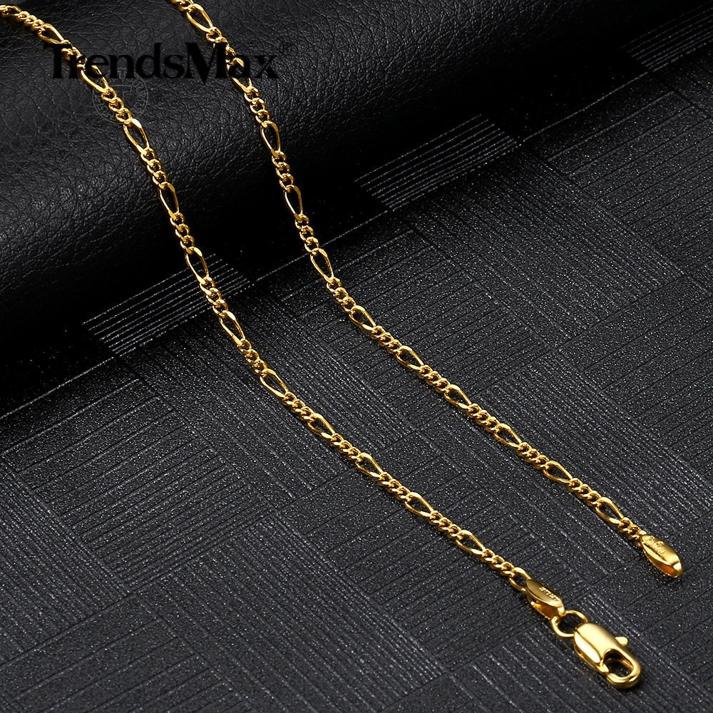2mm 18″ Gold Plated Stainless Steel Figaro Link Chain Necklace Choker