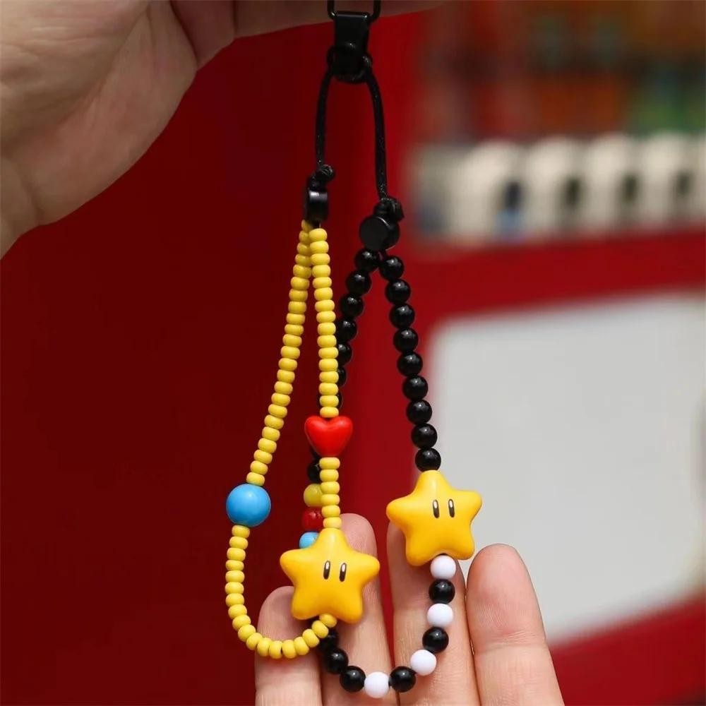 Ins Dopamine Star Black Yellow Beaded Phone Charm Strap Pendant