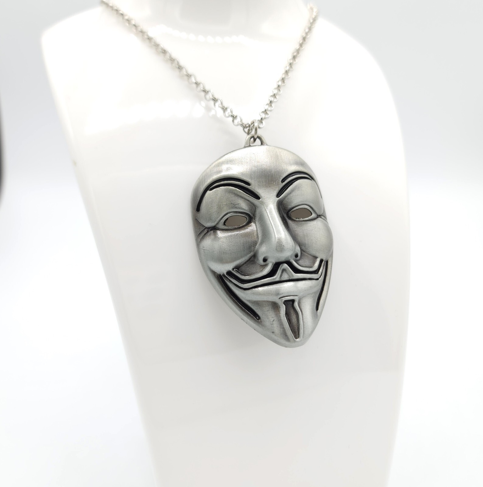 Guy Fawkes Mask SILVER Necklace Embrace Rebellion and Freedom Defiance Liberty