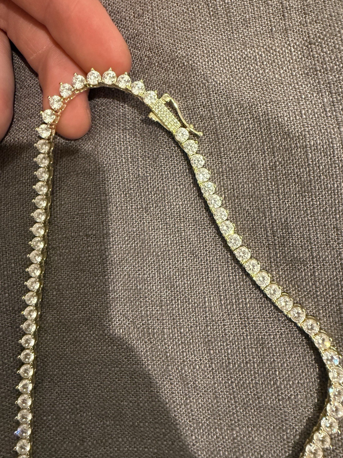 Yellow Gold Tennis Chain Prong Necklace 20 Inches