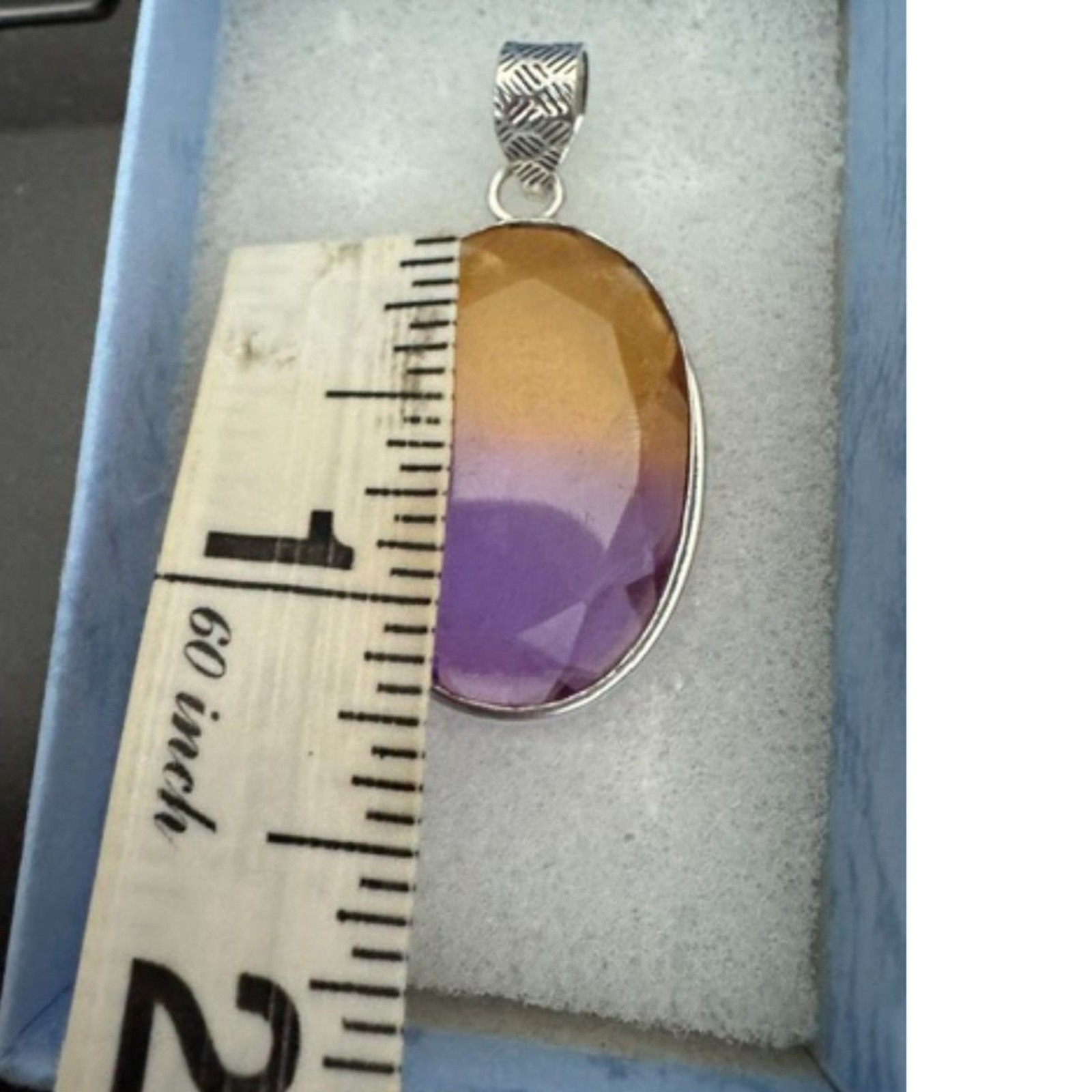 Bi-color tourmaline pink/yellow large silver-tone artisan made pendant.