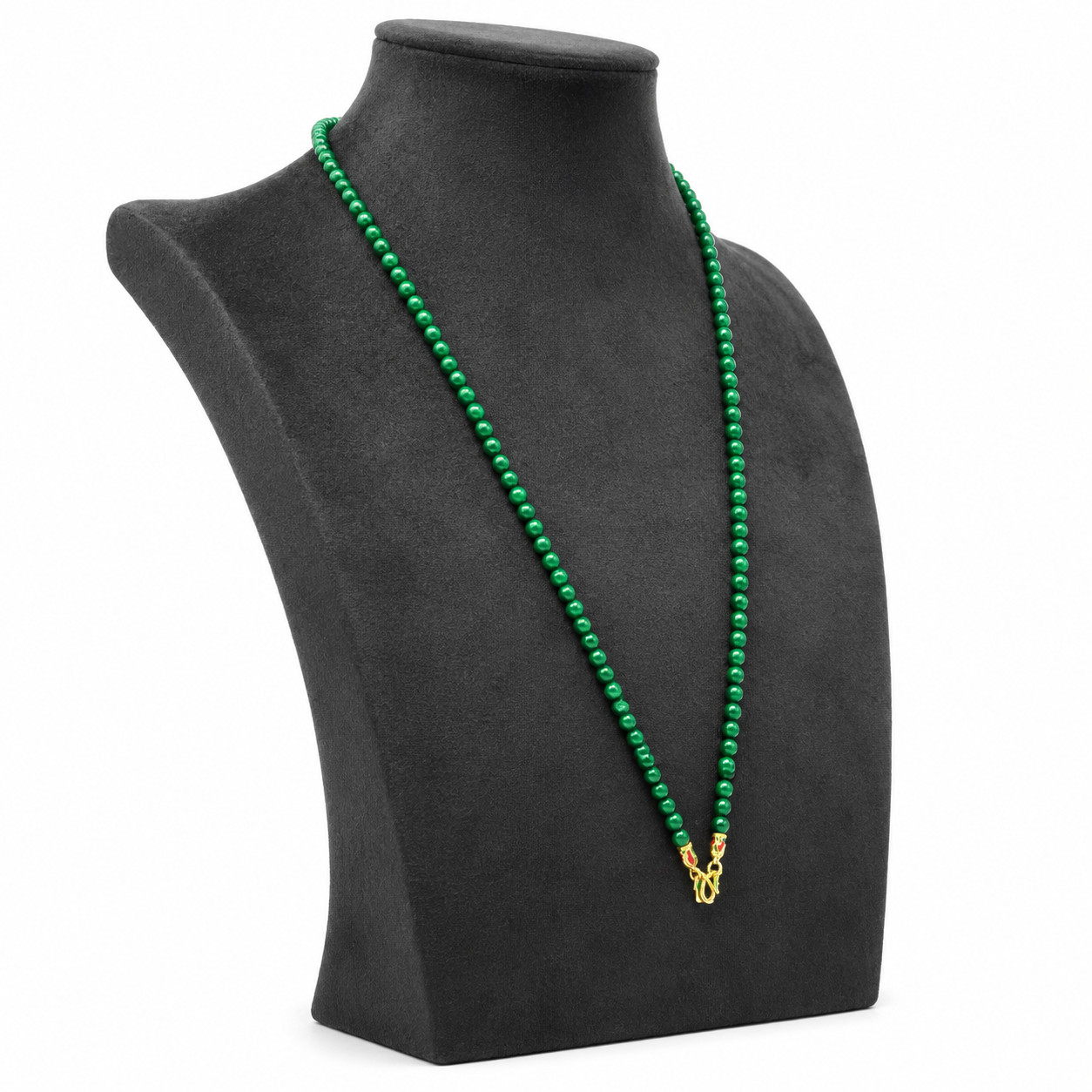 Bead Necklace Green Dyed Chalcedony Gemstone Round 4mm. Beads Gold Clasp 26 Inch